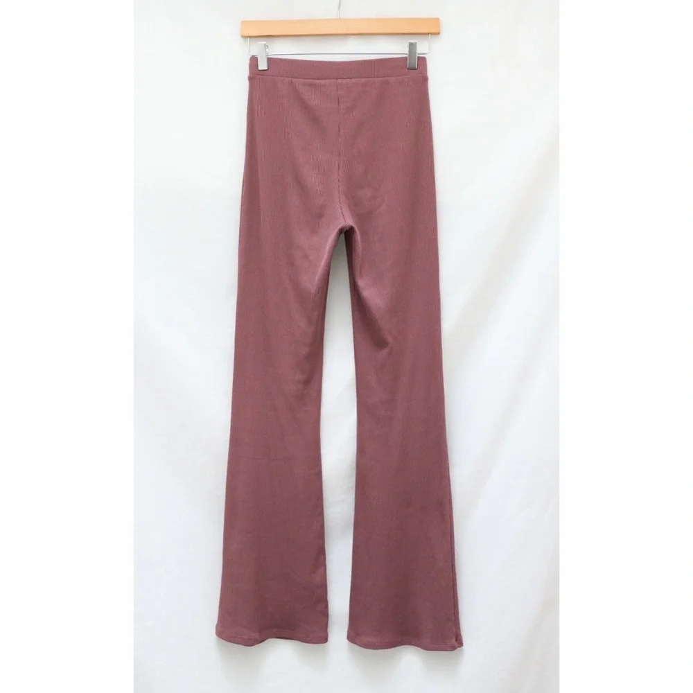 Zara mauve ribbed pants flared leggings yoga stretch relaxed loungewear comfy M - Picture 5 of 8
